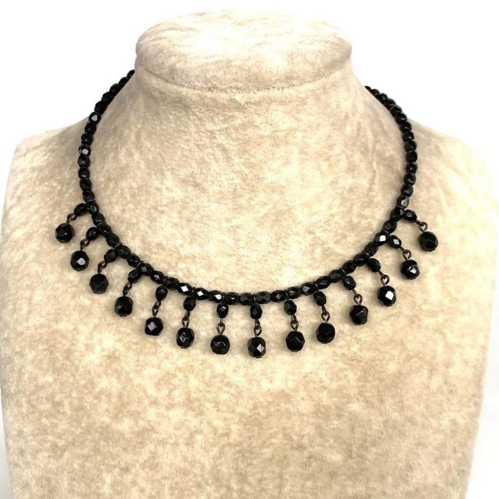 Black Beaded Fringe Necklace Choker Fairy Goth y2k